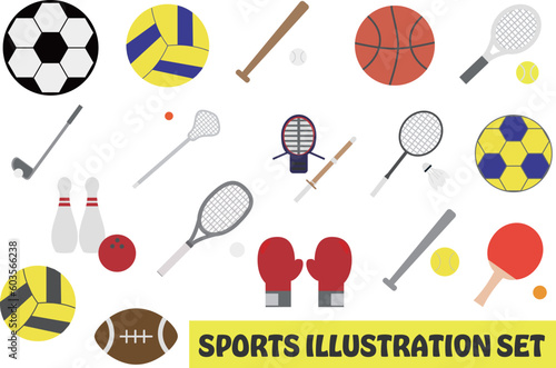 色々なスポーツの道具のイラストセット