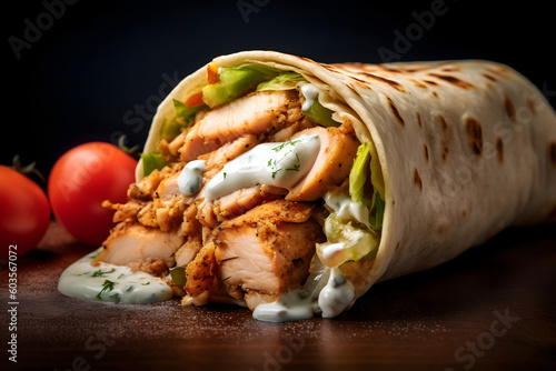 gyros shawarma kebab with sauce chicken/meat wrap