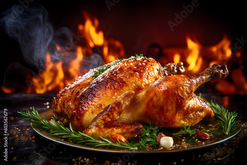 Fototapeta roasted chicken on the grill