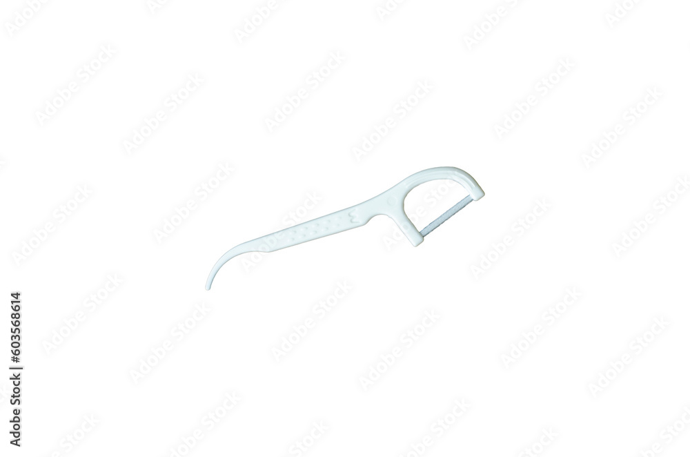 Plastic white dental toothpick with dental floss on transparent background Plastic white dental toothpick with dental floss on transparent background