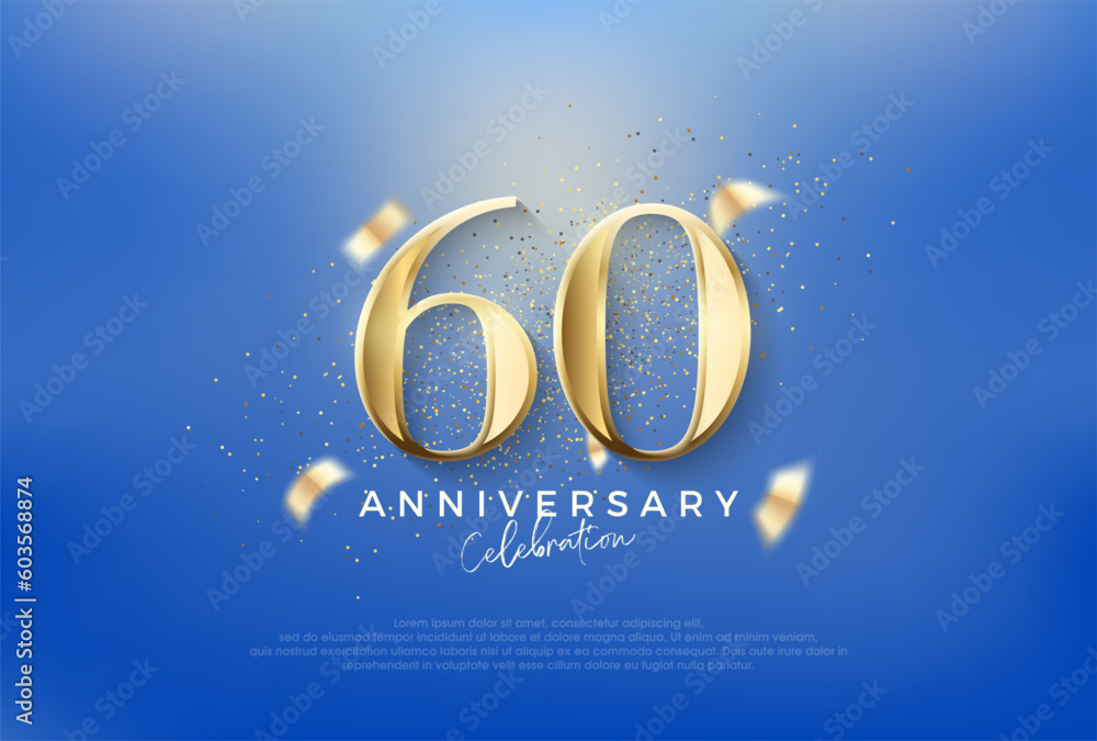 Elegant number 60th with gold glitter on a blue background. Premium ...