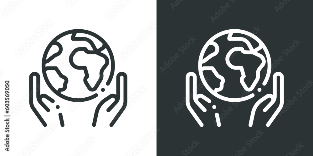 Globe in hand. Icon for design. Hand with earth Globe in hand. Icon for design. Hand with earth
