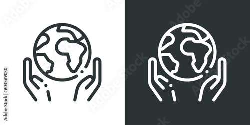 Globe in hand. Icon for design. Hand with earth
