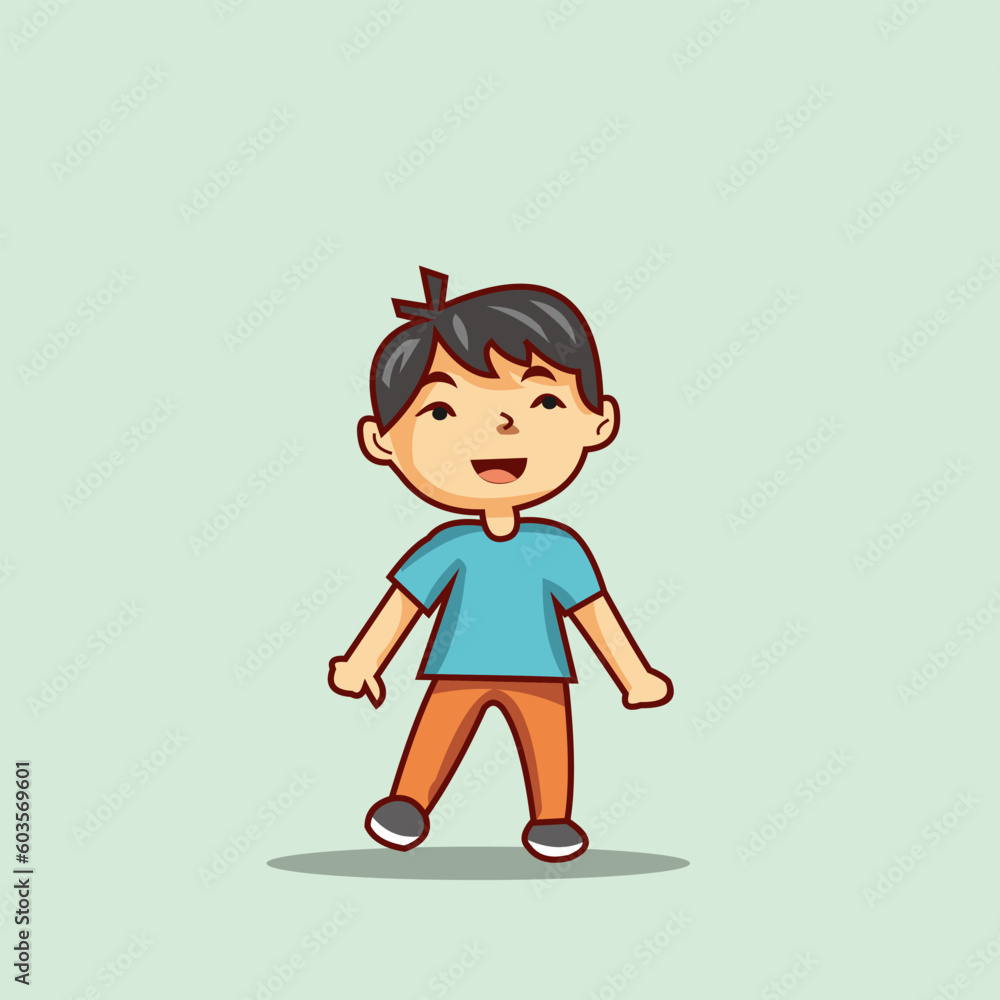 little boy character illustration design, international children's day, family day, happy slant-eyed little boy, thai china little boy