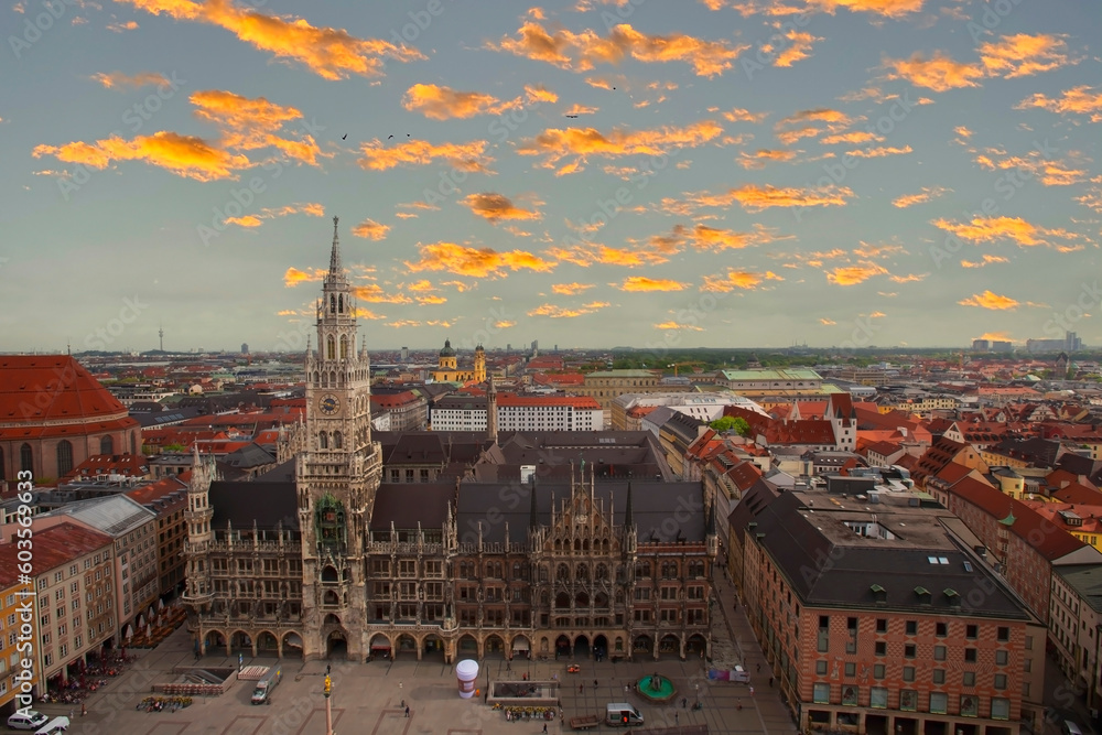The view of landmark  in munich with The New Town Hall at Marienplatz Square in Munich, Bavaria, Germany.