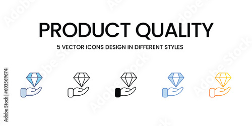 Product Quality Icon Design in Five style with Editable Stroke. Line, Solid, Flat Line, Duo Tone Color, and Color Gradient Line. Suitable for Web Page, Mobile App, UI, UX and GUI design.