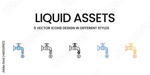 Liquid Assets Icon Design in Five style with Editable Stroke. Line, Solid, Flat Line, Duo Tone Color, and Color Gradient Line. Suitable for Web Page, Mobile App, UI, UX and GUI design.