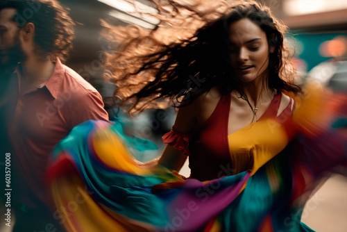 woman dancing on the street, image of a woman dancing in the street, moving image, image created with ai

