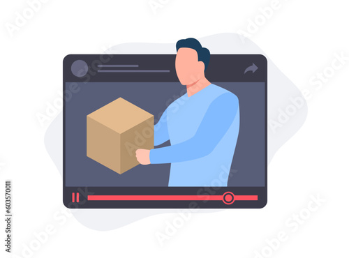 Video of product demonstration concept. 10-30 second product feature video highlighting benefits to increase attention. Flat vector illustration isolated on white background