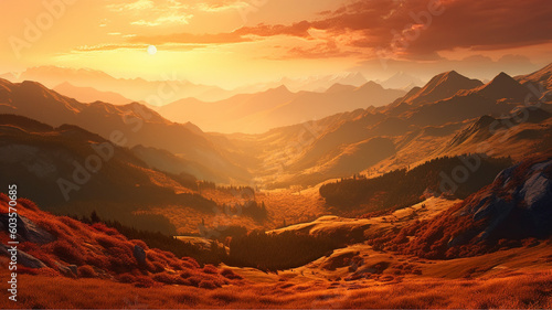 golden sunset on the hill