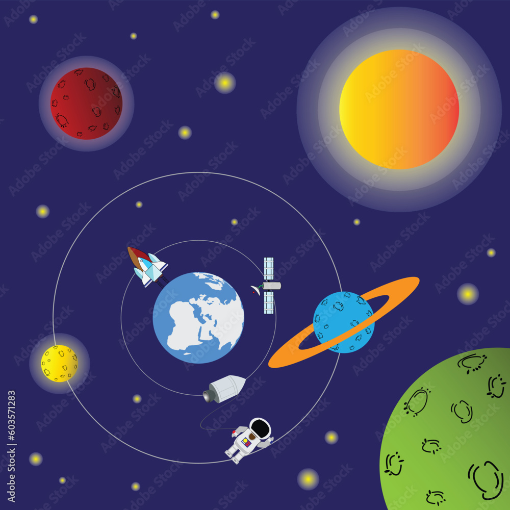 illustration of astronomy and cosmology, planets in the solar system, Solar system, Inner planets and Outer planets, The four inner system planets Mercury, Venus, Earth and Mars, Solar System illustration of astronomy and cosmology, planets in the solar system, Solar system, Inner planets and Outer planets, The four inner system planets Mercury, Venus, Earth and Mars, Solar System