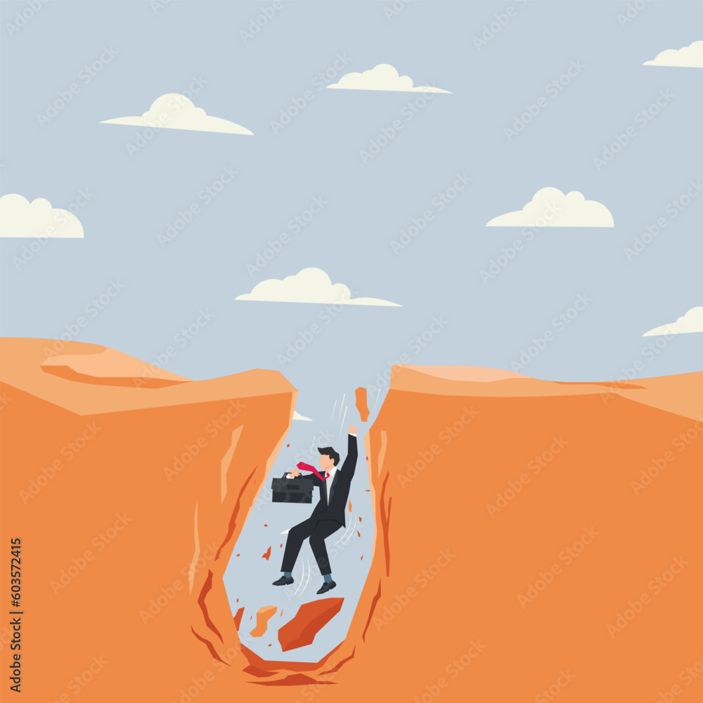 Vector businessman fell into the hole need help illustration