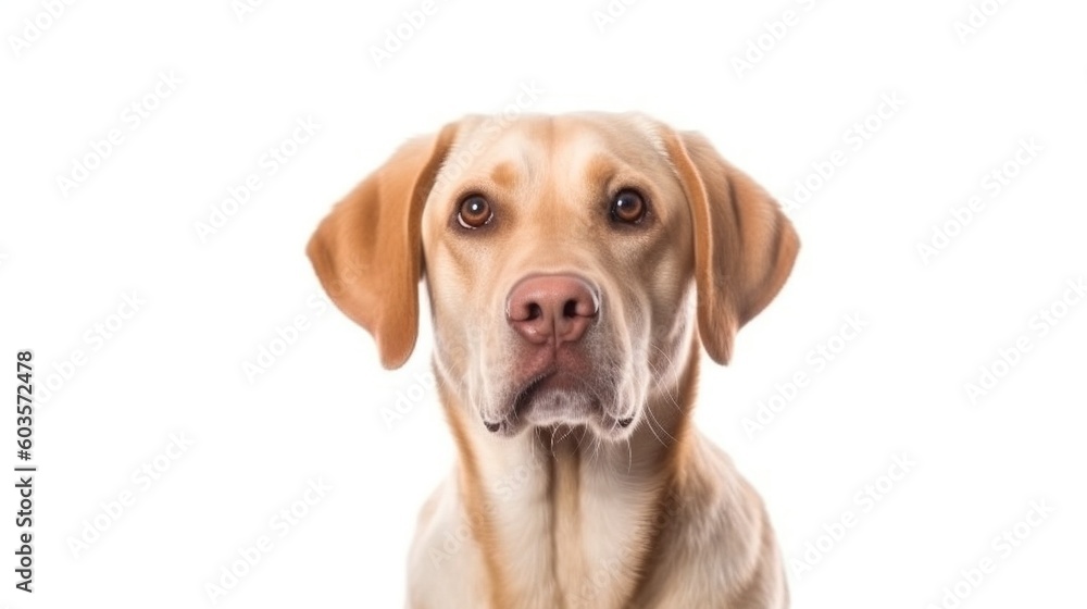 Labrador retriever dog portrait on white background.Generative Ai