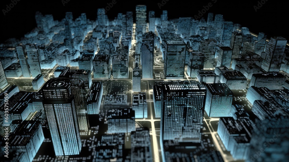 big data technology , top view of modern city , Generative AI big data technology , top view of modern city , Generative AI