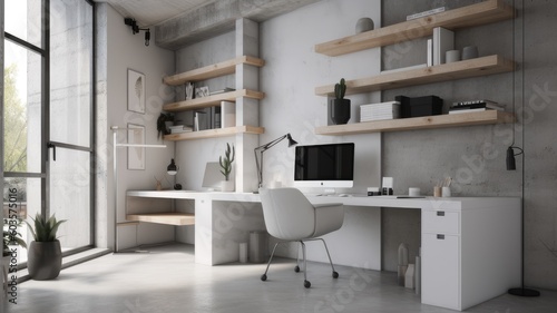 modern white and concrete open space office   Generative AI