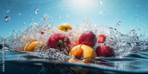 vitamin water green background food drop strawberry healthy fresh fruit nature. Generative AI.