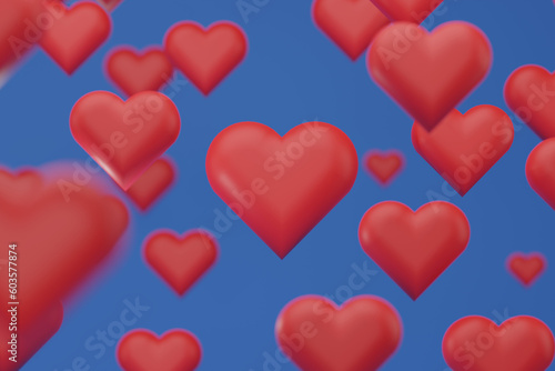 A Lot Of Hearts Floating on Blue background.