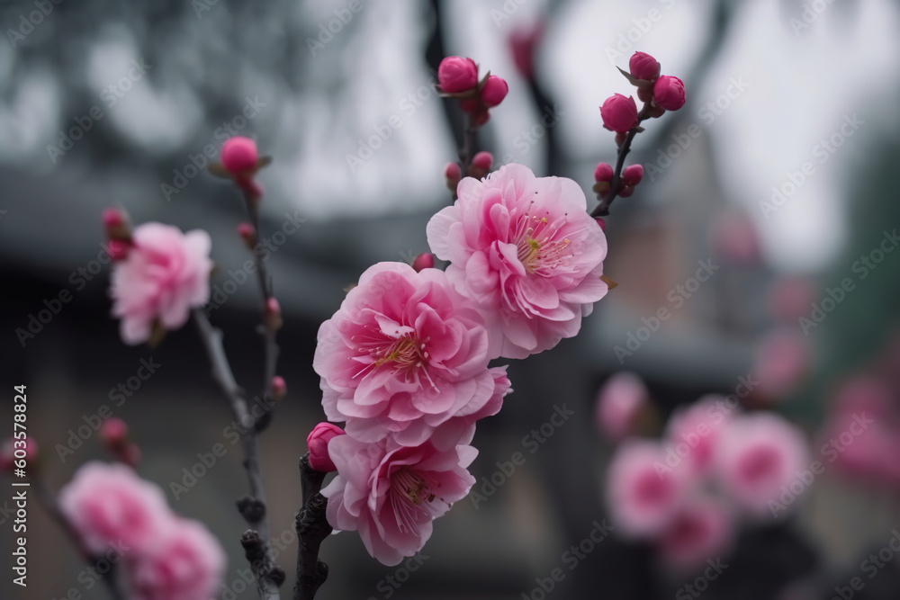 pink flower with blurred background. Generative Ai pink flower with blurred background. Generative Ai