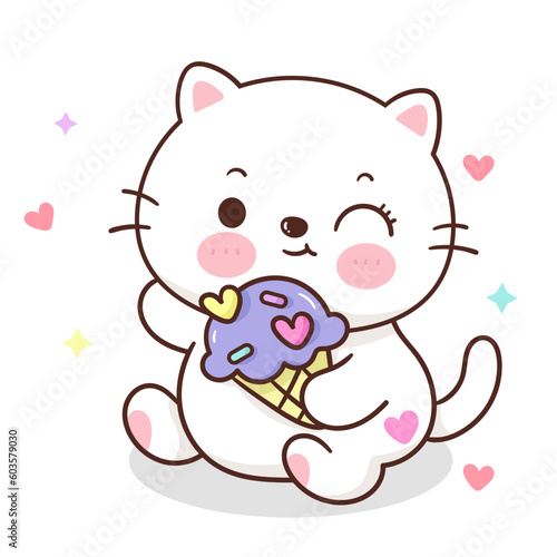 Cute cat eat ice-cream
