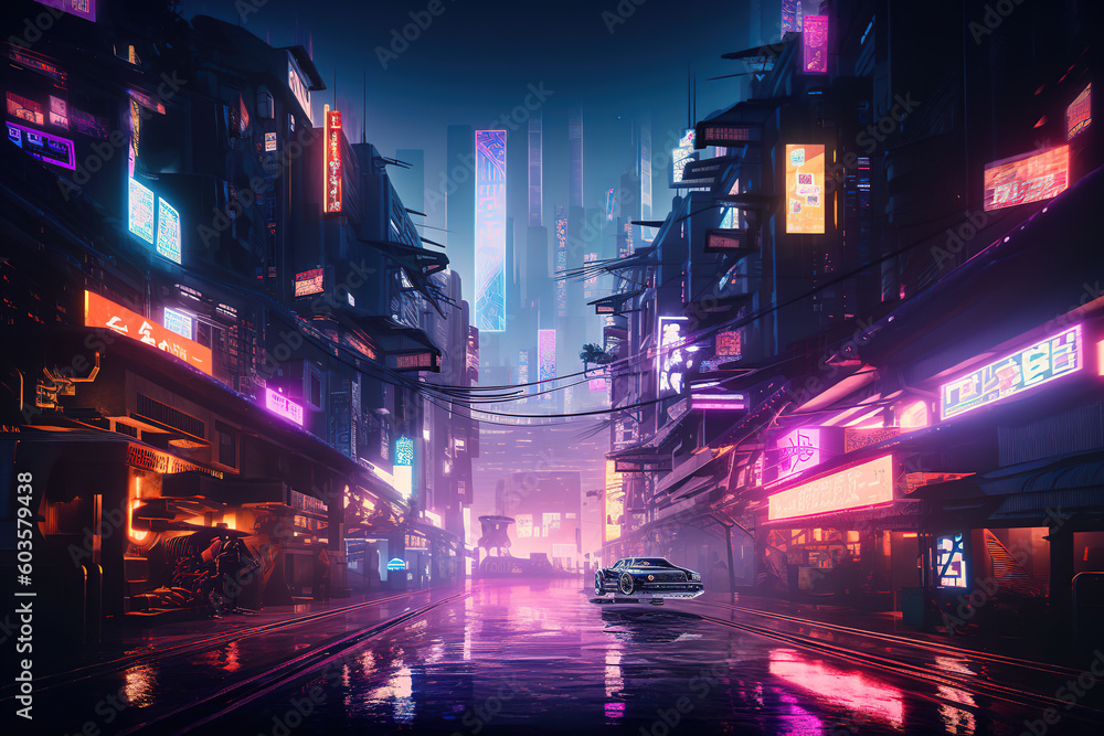 night city street. Generative Ai