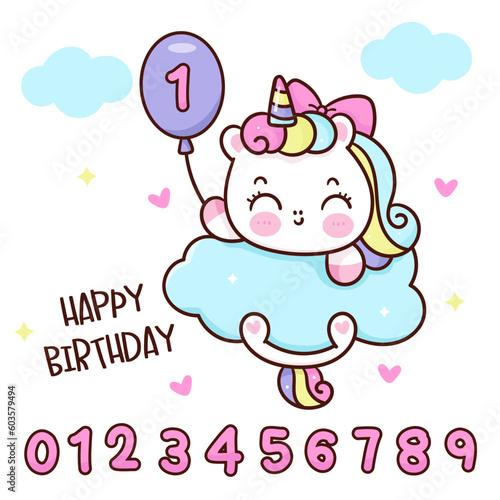 Cute unicorn and balloon