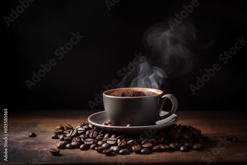 breakfast mug brown drink bean morning espresso aroma cafe cup. Generative AI.
