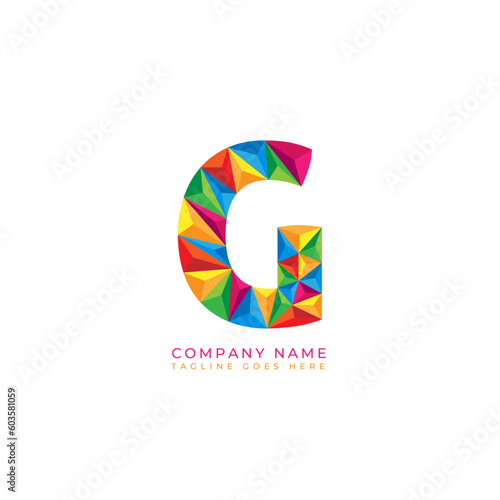 Colorful letter g logo design for business company in low poly art style