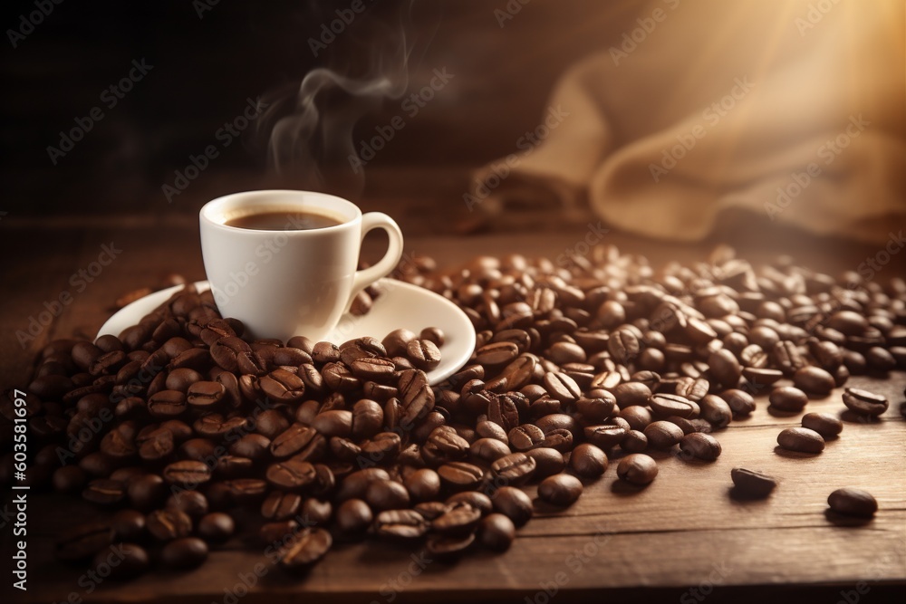 mug cup cafe aroma breakfast espresso bean brown morning drink. Generative AI. mug cup cafe aroma breakfast espresso bean brown morning drink. Generative AI.