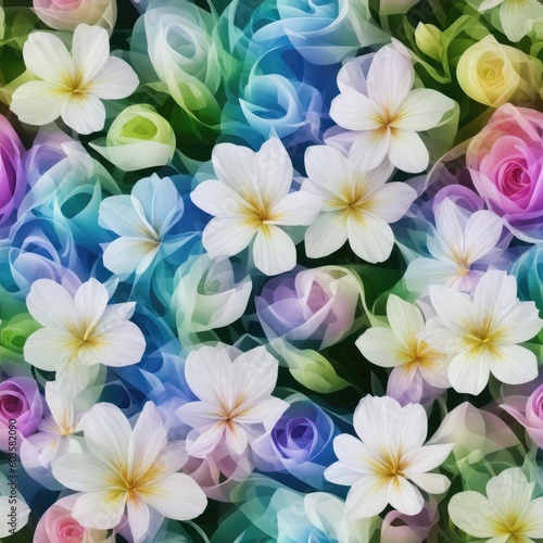 Flowers abstract illustration  seamless pattern. Created by a stable diffusion neural network.