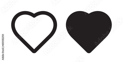 Heart icon vector. Isolated heart shape outline and filled symbol. Valentine love sign. 