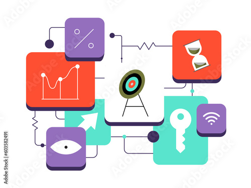 A set of graphic elements representing company vision, business, business goals
