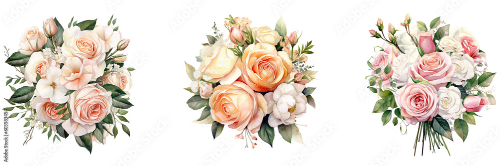 Watercolor Brides Wedding Bouquet white Background ,transparent background, PNG , Generative AI Watercolor Brides Wedding Bouquet white Background ,transparent background, PNG , Generative AI