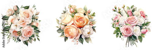 Watercolor Brides Wedding Bouquet white Background ,transparent background, PNG , Generative AI