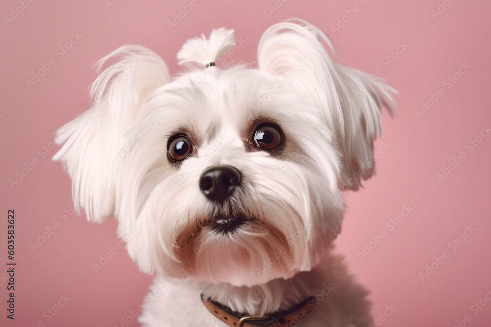 Banner with maltese dog. Copy space. Generative AI. Banner with maltese dog. Copy space. Generative AI.