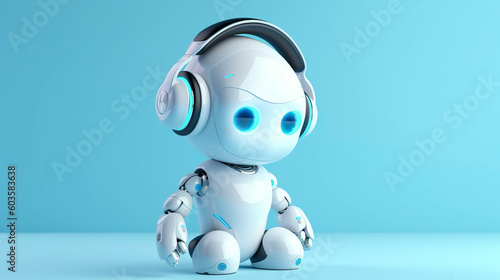 Robot in headphones. Generative AI.