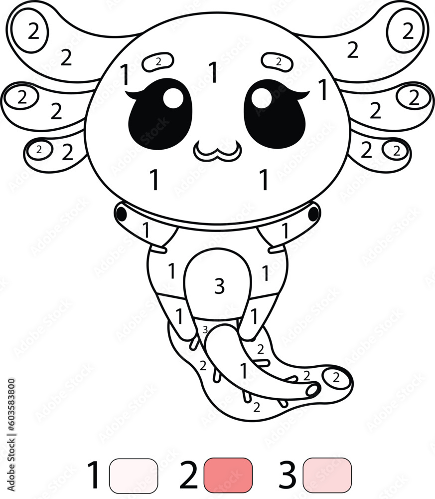 Axolot Color By Number Coloring Pages Stock Vector | Adobe Stock