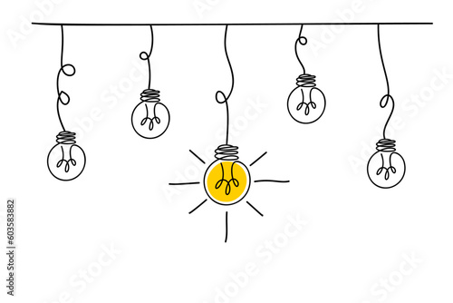 Idea lightbulb continuous line drawing on white background vector illustration