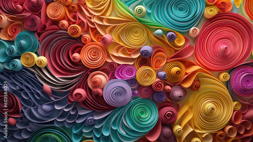 Colorful Paper Art with Spirals and Curves. Generative AI