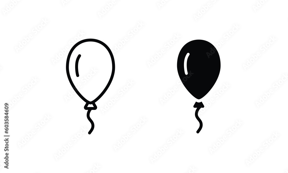 Balloon icon line and flat birthday baloon sign. Celebration, internet concept. ballon icon vector symbol logo illustration line editable stroke flat design style isolated on white - obrazy, fototapety, plakaty 