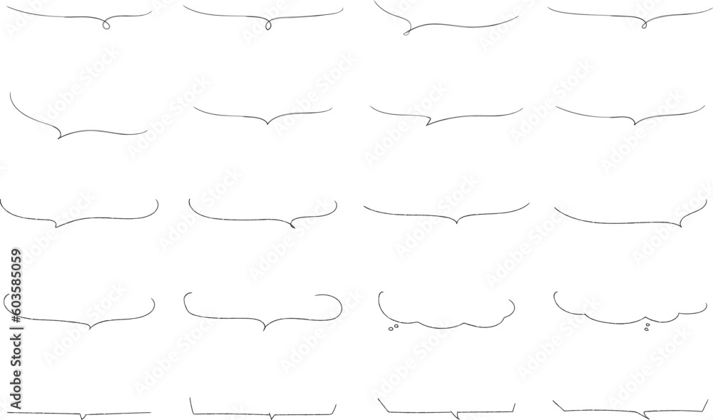 かわいい手書きの下線ふきだしセット　黒　白黒 Hand Drawn Speech Bubble Images black