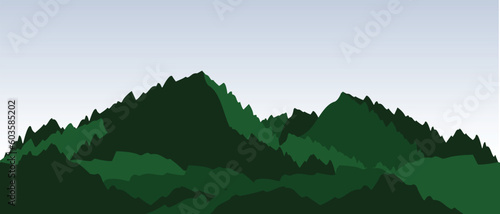 Vector background illustration. green mountain concept and bright sky.