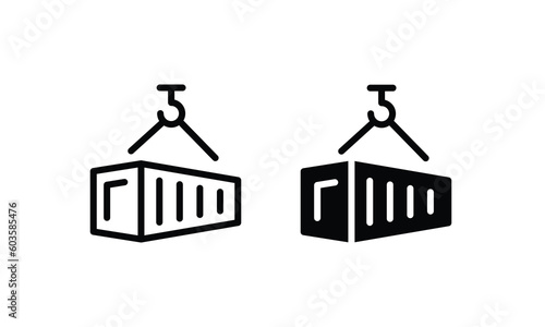 Container line and glyph icon, logistic and delivery, crane Pulley Container shipment Applied Export icon vector symbol logo illustration line editable stroke flat design style isolated