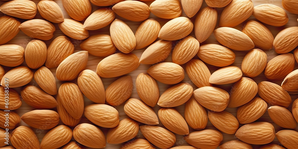 Organic Almonds. Brown Nut Texture in Closeup. Healthy Food. Generative AI illustrations. Organic Almonds. Brown Nut Texture in Closeup. Healthy Food. Generative AI illustrations.