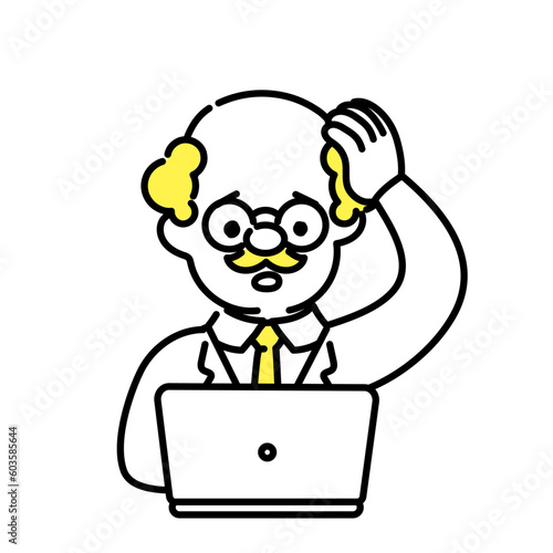 かわいい人物のイラストシリーズ _ 博士_シニア _ 悩む