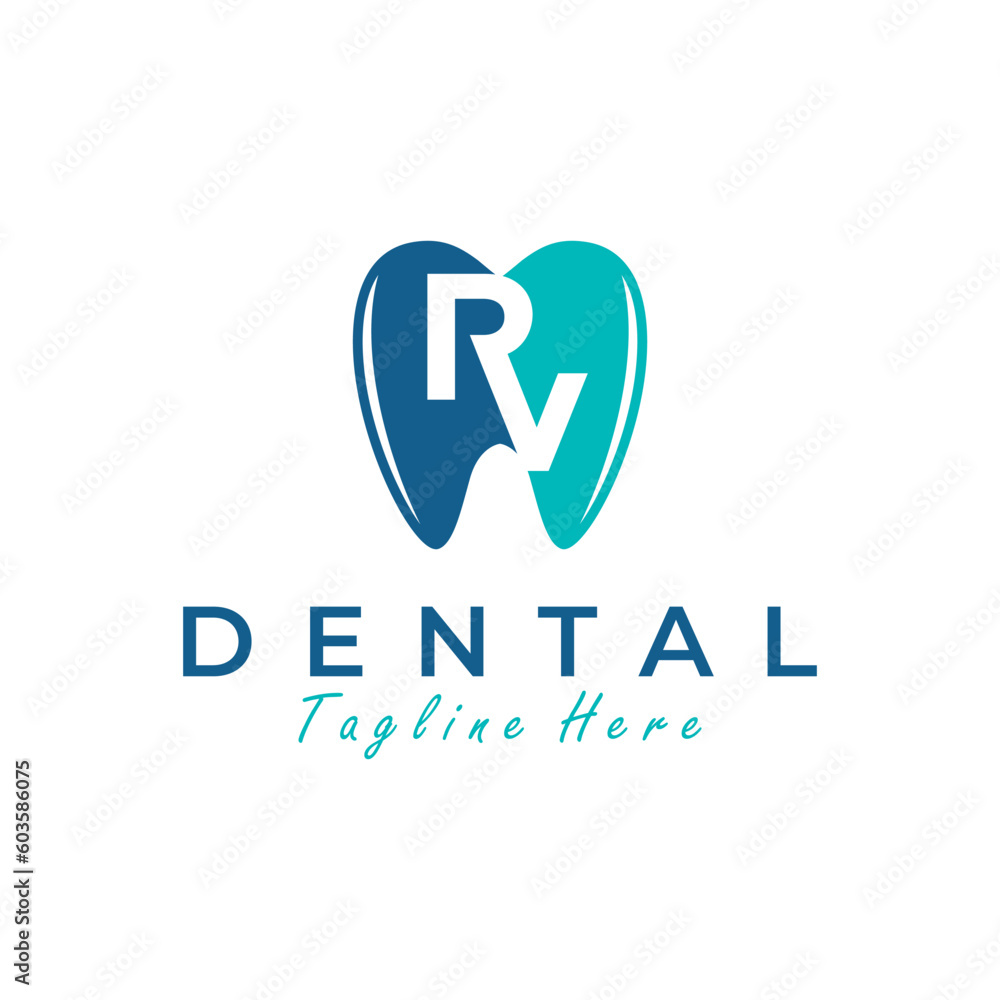 dental health vector illustration logo with letter RV dental health vector illustration logo with letter RV