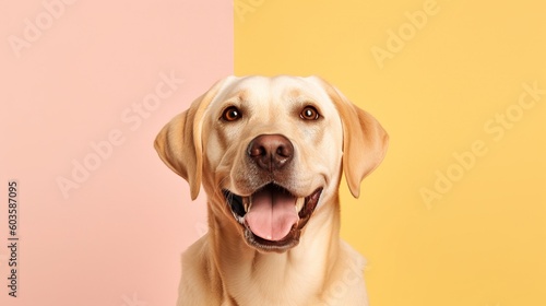 Labrador retriever dog portrait on yellow background.Generative Ai © Rudsaphon
