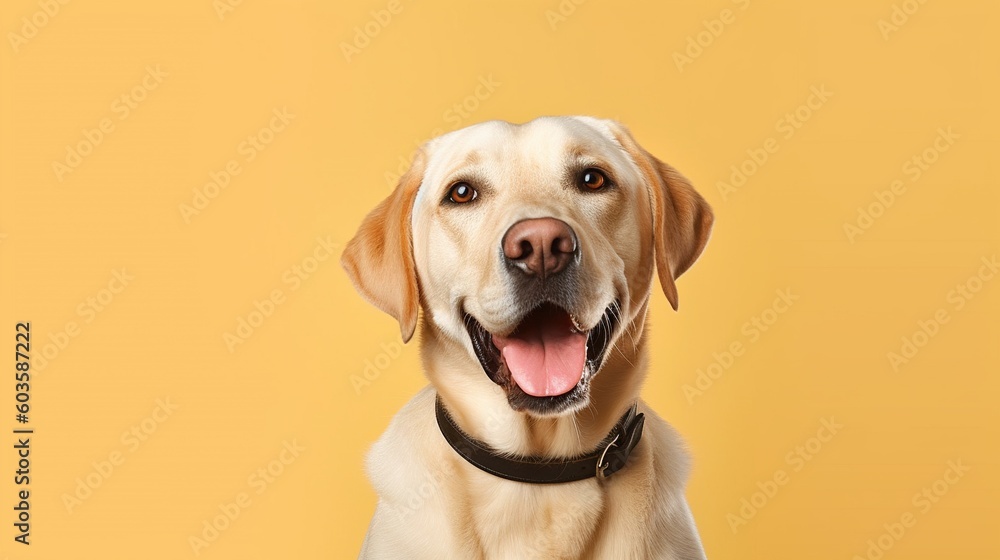 Labrador retriever dog portrait on yellow background.Generative Ai