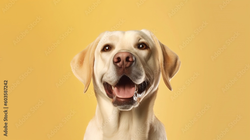 Labrador retriever dog portrait on yellow background.Generative Ai