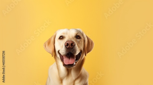 Labrador retriever dog portrait on yellow background.Generative Ai