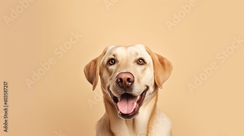 Labrador retriever dog portrait on yellow background.Generative Ai